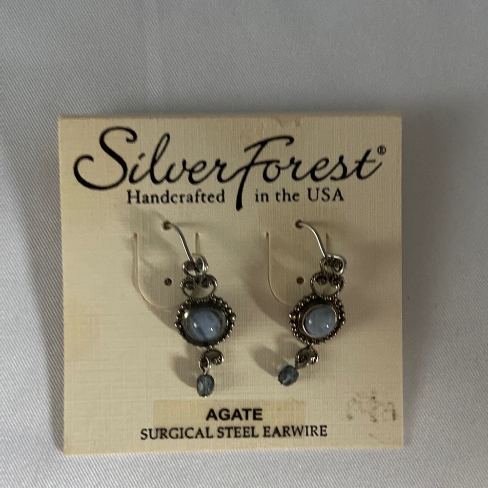 Silver Forest Agate Earrings